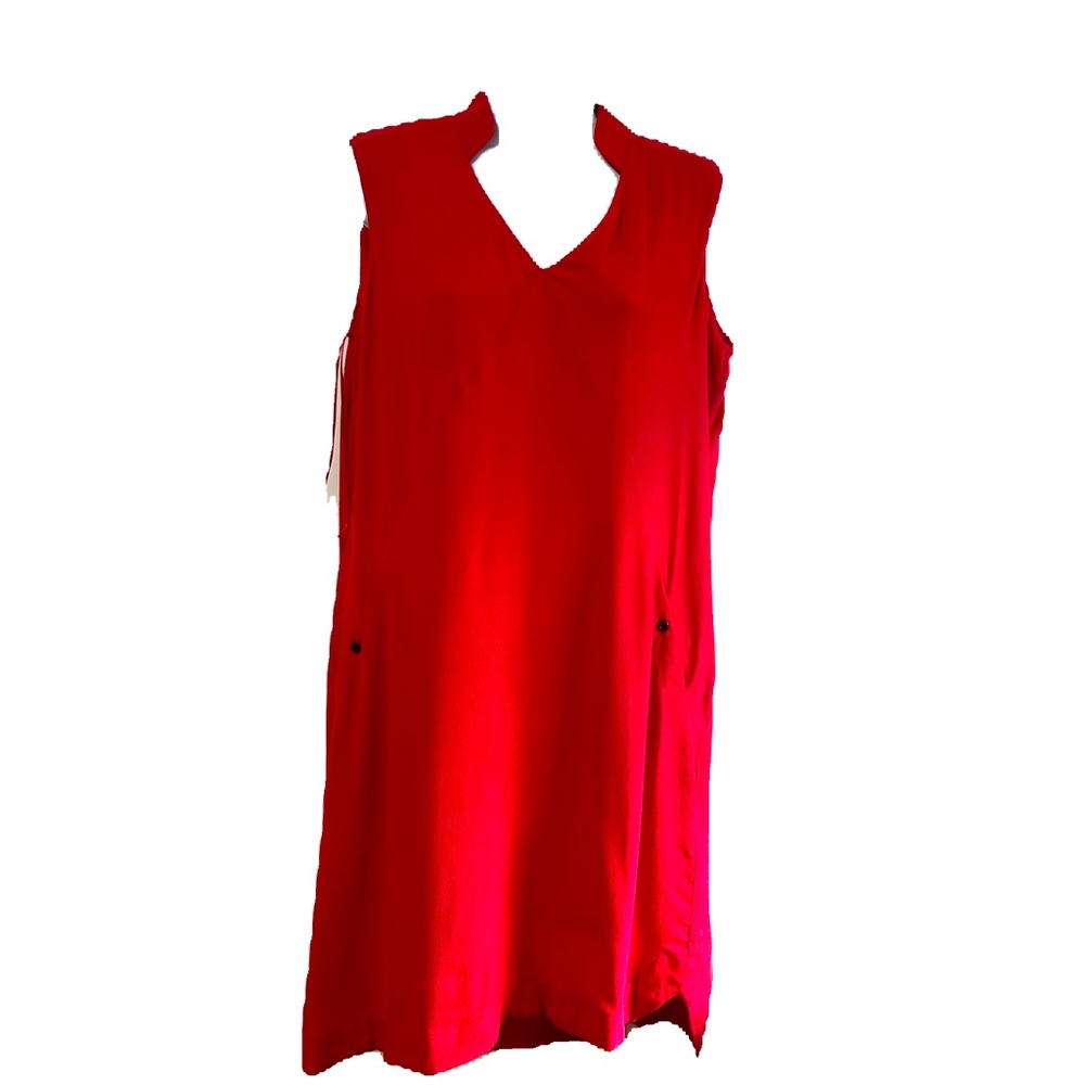 NWT SIMPLY NOELLE RED DRESS WITH POCKETS MANDARIN COLLAR CLASSIC STYLE SIZE s/m